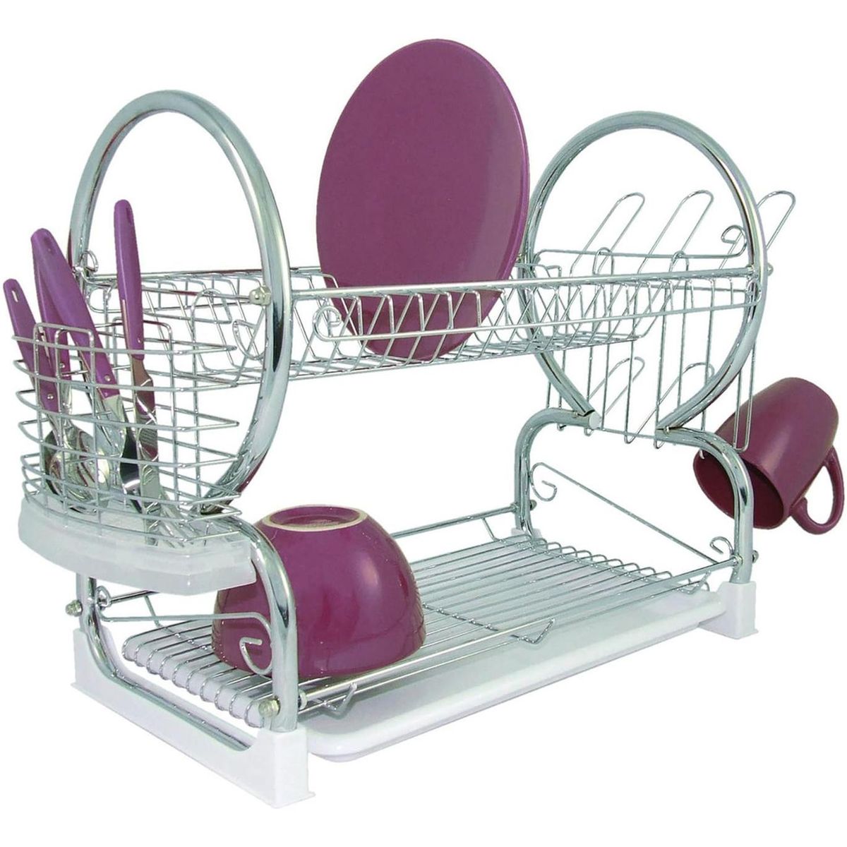 IMPORTCLICK - Seca Platos Escurridor Metal 2 Niveles 40 x 26 x 38 CM - Plateado