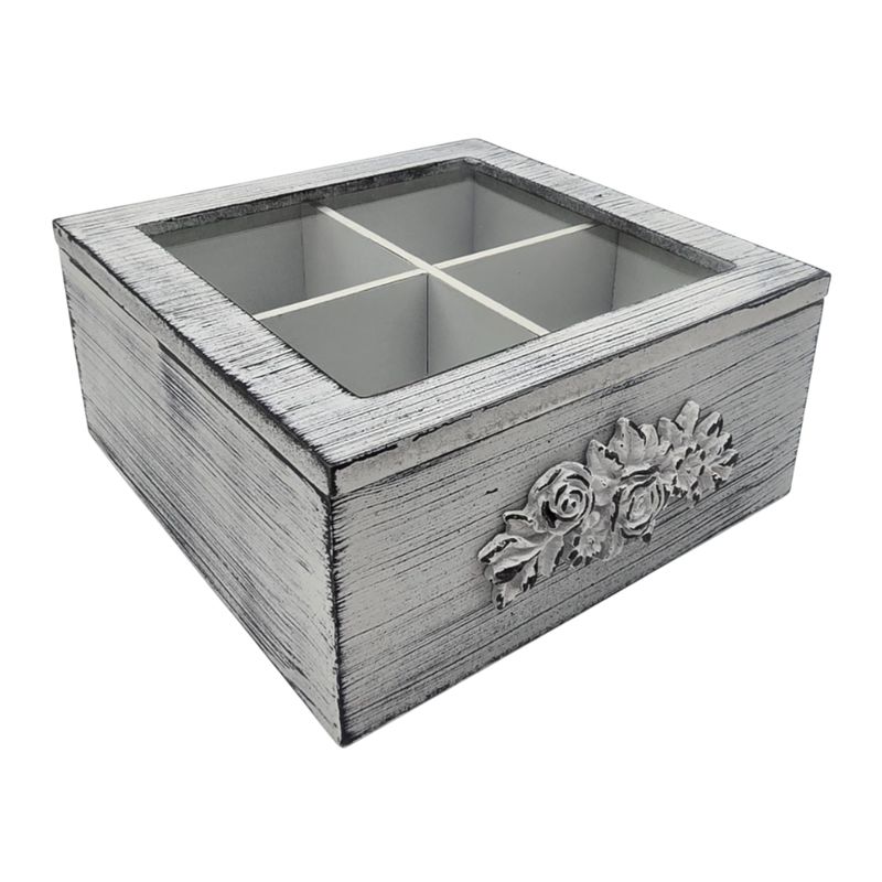 GENERICO - Caja De Te Porta Te Caja Para El Te Gris 4 Divisiones