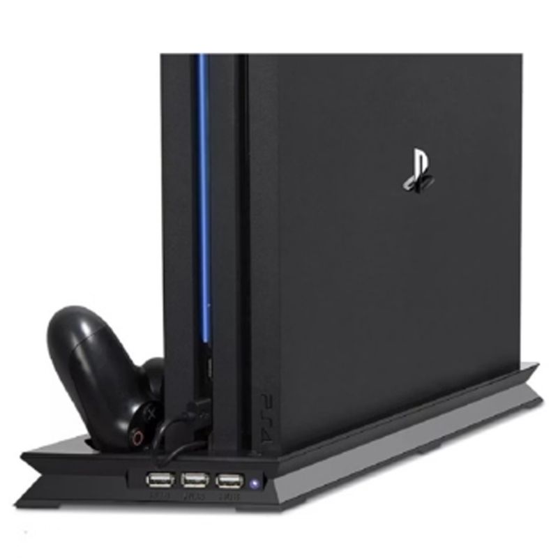 GENERICO - Soporte Vertical Ps4 Pro Con Ventilador Y Cargador Controles