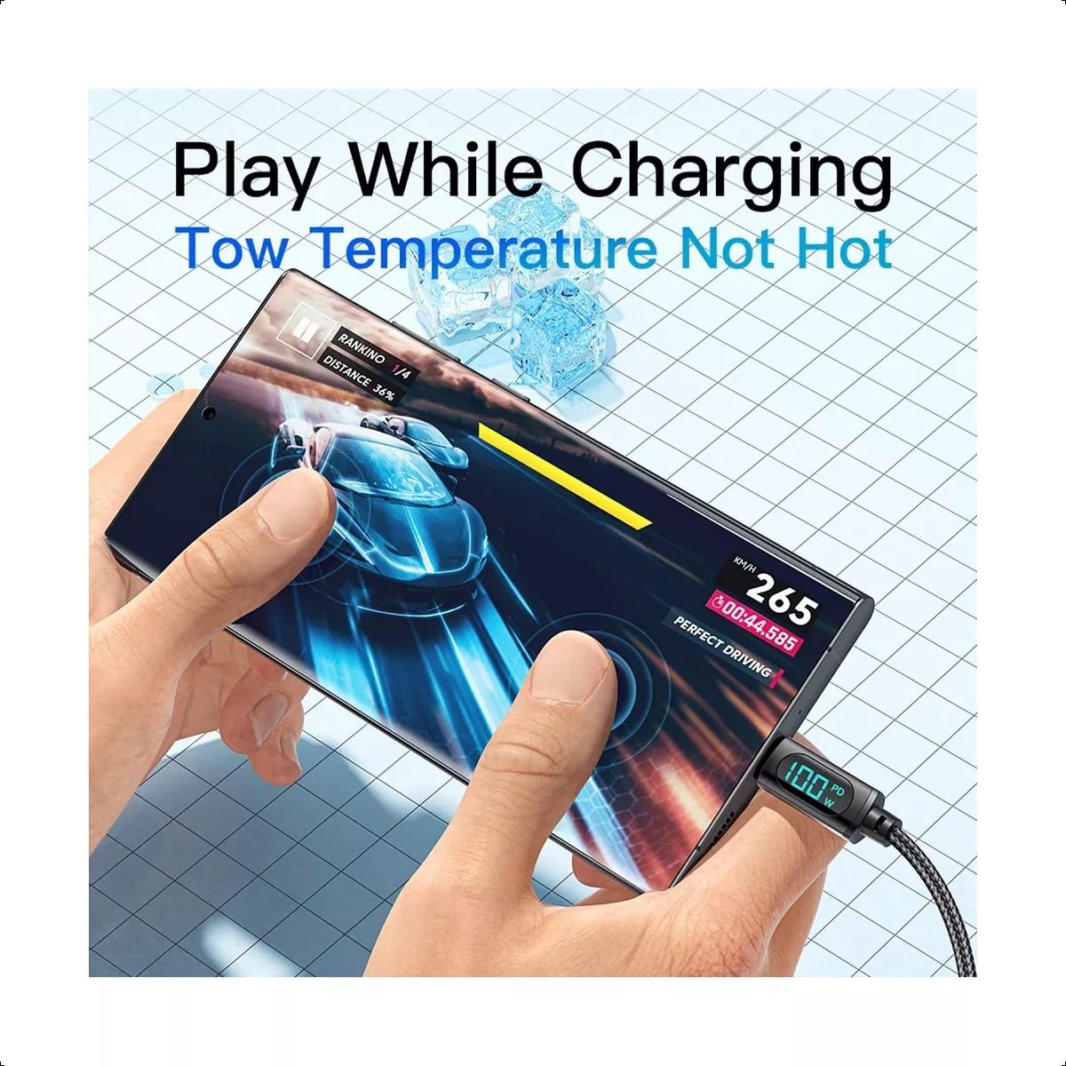 GENERICO - Cable Carga Rápida Essager 7a 2m Indicador Potencia Usb