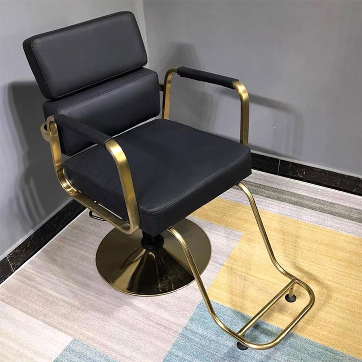 DETODOYMAS - Silla de Barberia Moderna Ergonomica Negra con Dorado