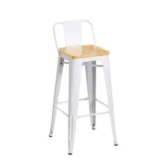 GENERICO - Taburete Tolix Con Asiento De Madera De 66cm Blanco
