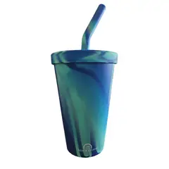 GENERICO - Vaso Silicona Con Tapa Y Bombilla 480ml Para Paseos Y Viajes