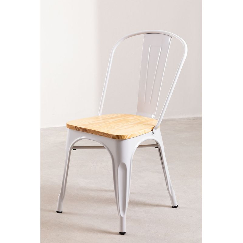 GENERICO - Silla Tolix Con Asiento De Madera Blanca
