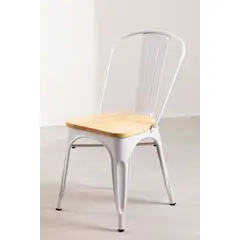 GENERICO - Silla Tolix Con Asiento De Madera Blanca