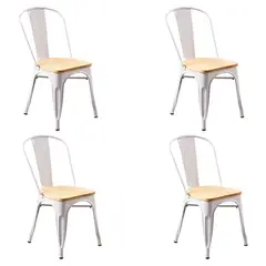 GENERICO - Pack De 4 Sillas Tolix Con Asiento De Madera Blancas