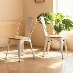 VENHOOUSE - Pack De 2 Sillas Tolix Con Asiento De Madera Blancas