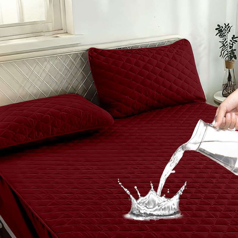 GENERICO - Cubre Colchon impermeable 2 Pl + gratis 2 fundas almohadas Vino