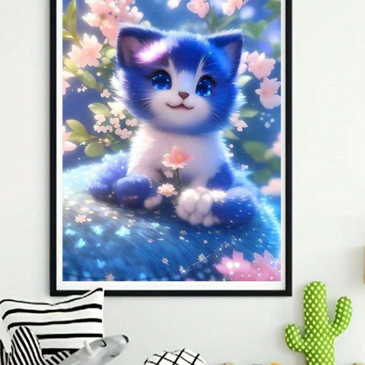 GENERICO - Kit de Pintura diamante de gato con patrón de flor