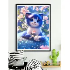 GENERICO - Kit de Pintura diamante de gato con patrón de flor