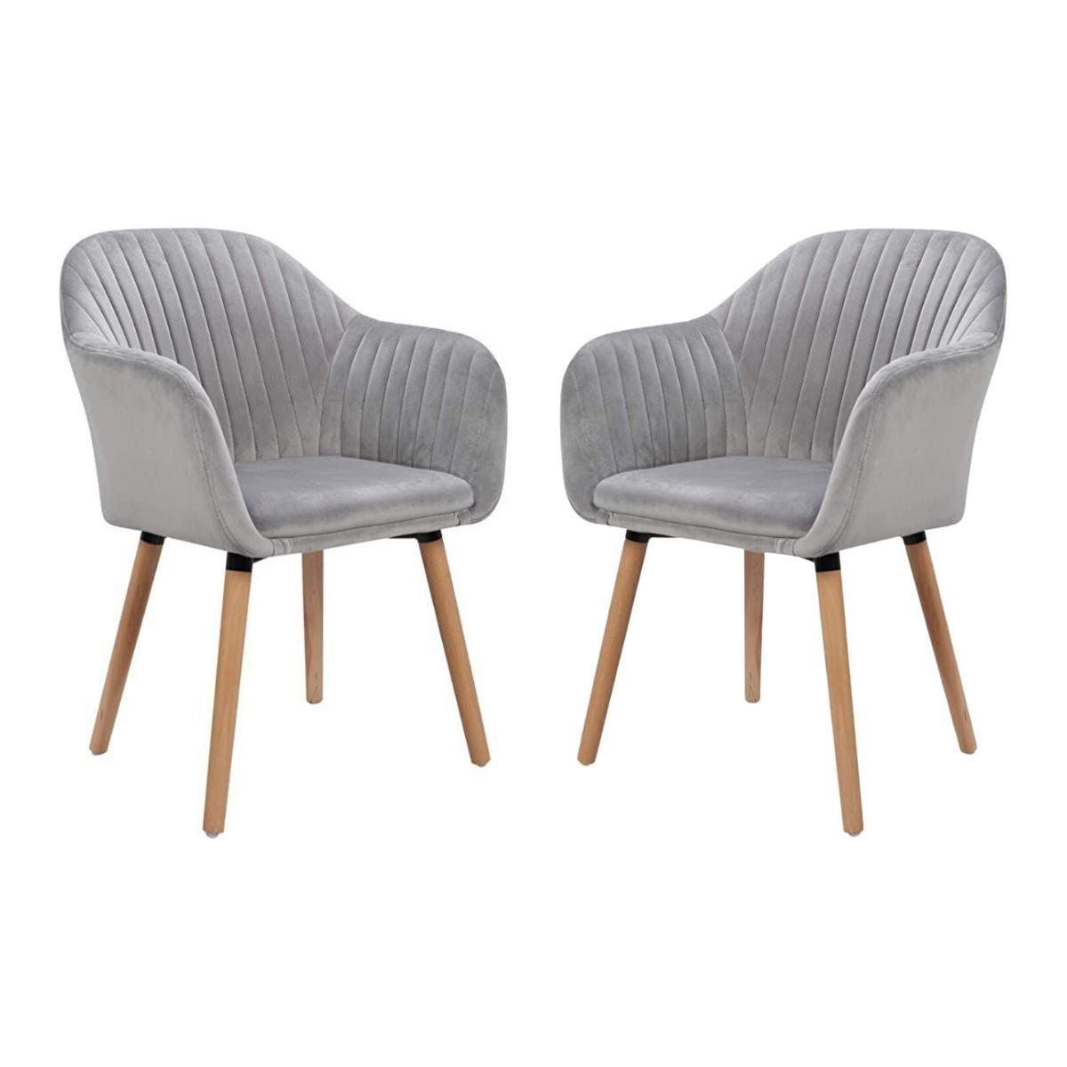 HABITA2 CHILE - Pack 2 sitial sillones terciopelo gris patas de madera Murano