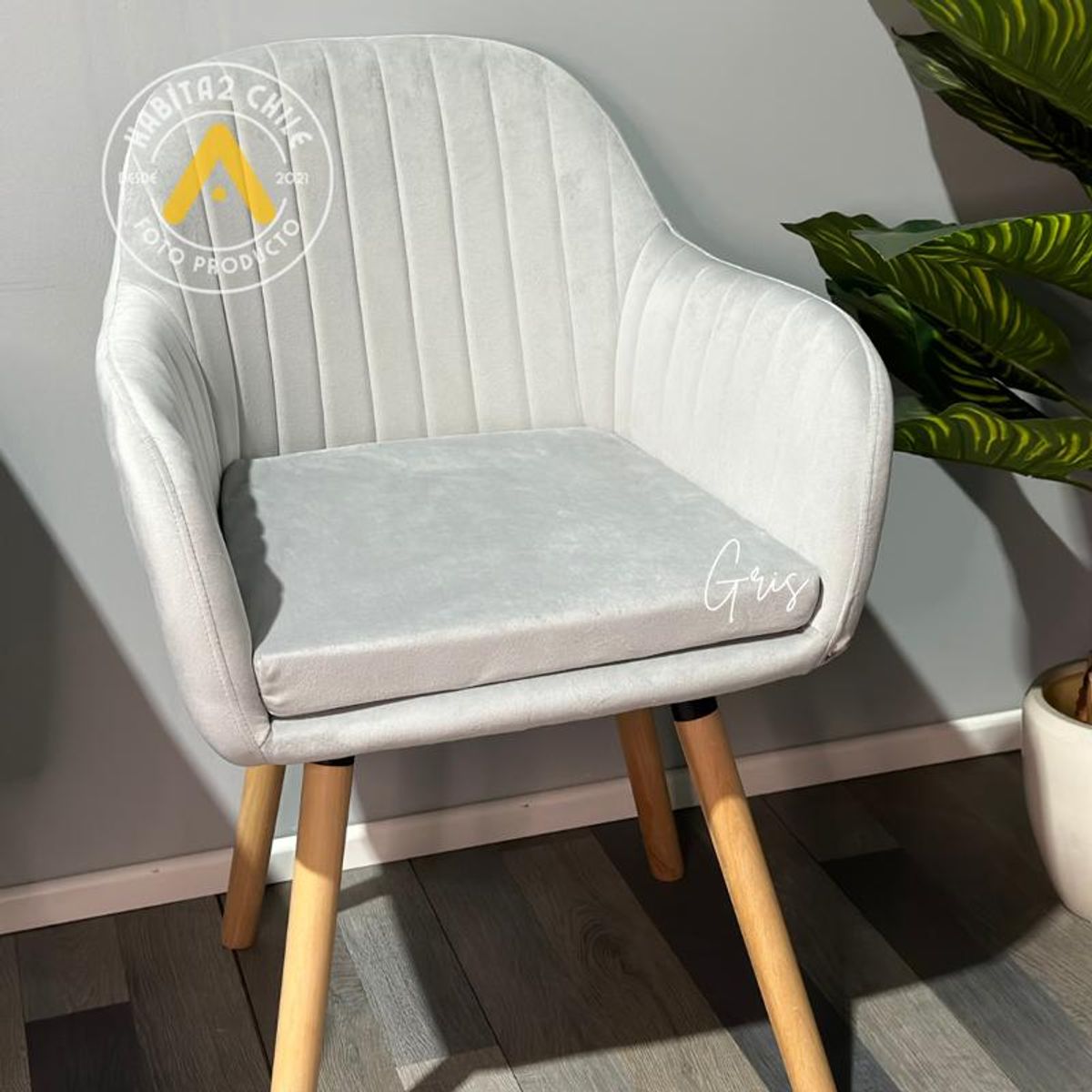 HABITA2 CHILE - Pack 2 sitial sillones terciopelo gris patas de madera Murano