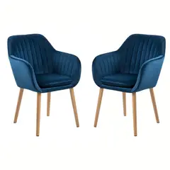 GENERICO - Pack 2 Sitial terciopelo patas de madera Murano - Azul