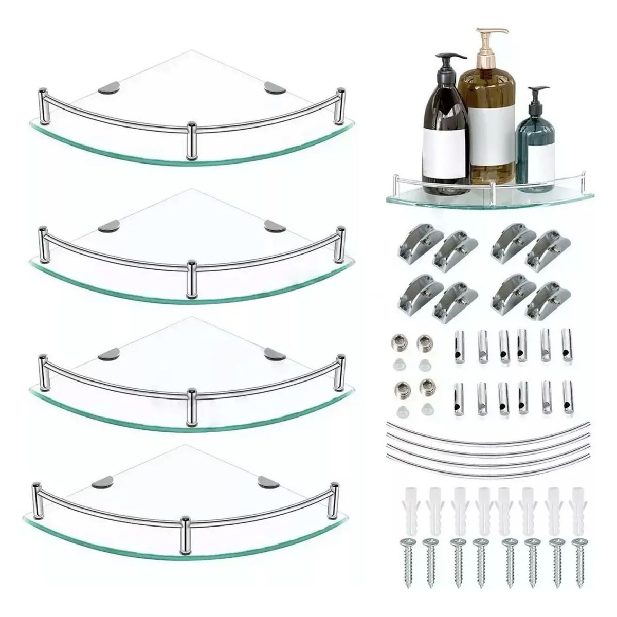 MUNDO MAGIA - Repisas Esquineras De Vidrio P/baño 4 Pisos Cristal Templano