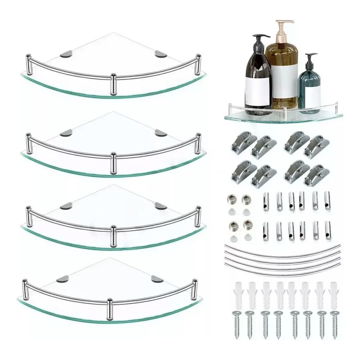 MUNDO MAGIA - Repisas Esquineras De Vidrio P/baño 4 Pisos Cristal Templano