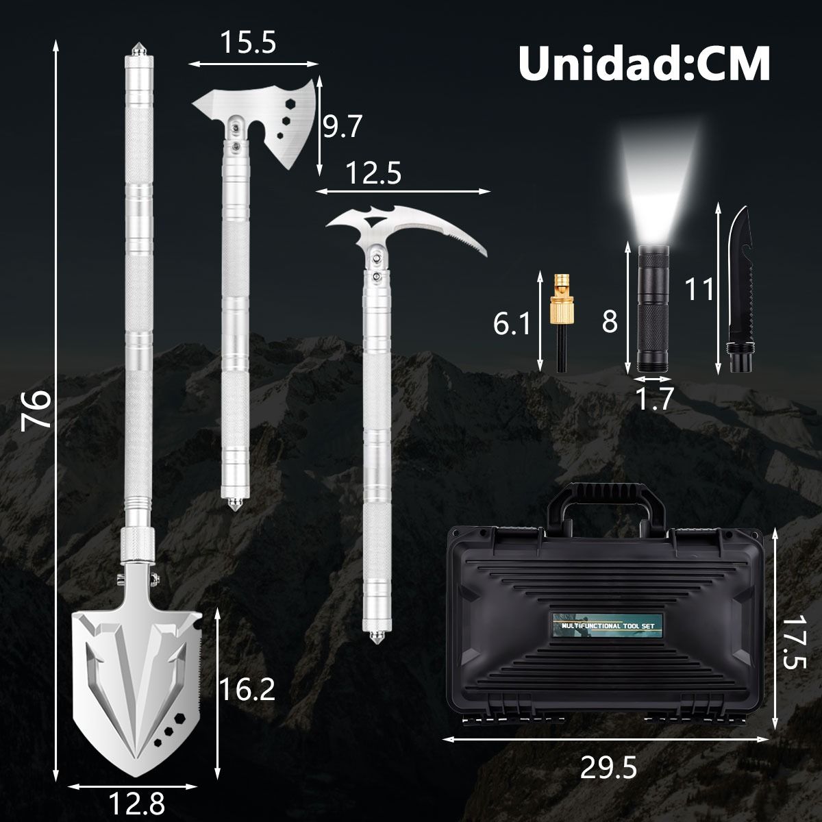 U BUY - Kit Herramientas Supervivencia Pesca Camping 9en1 Pala