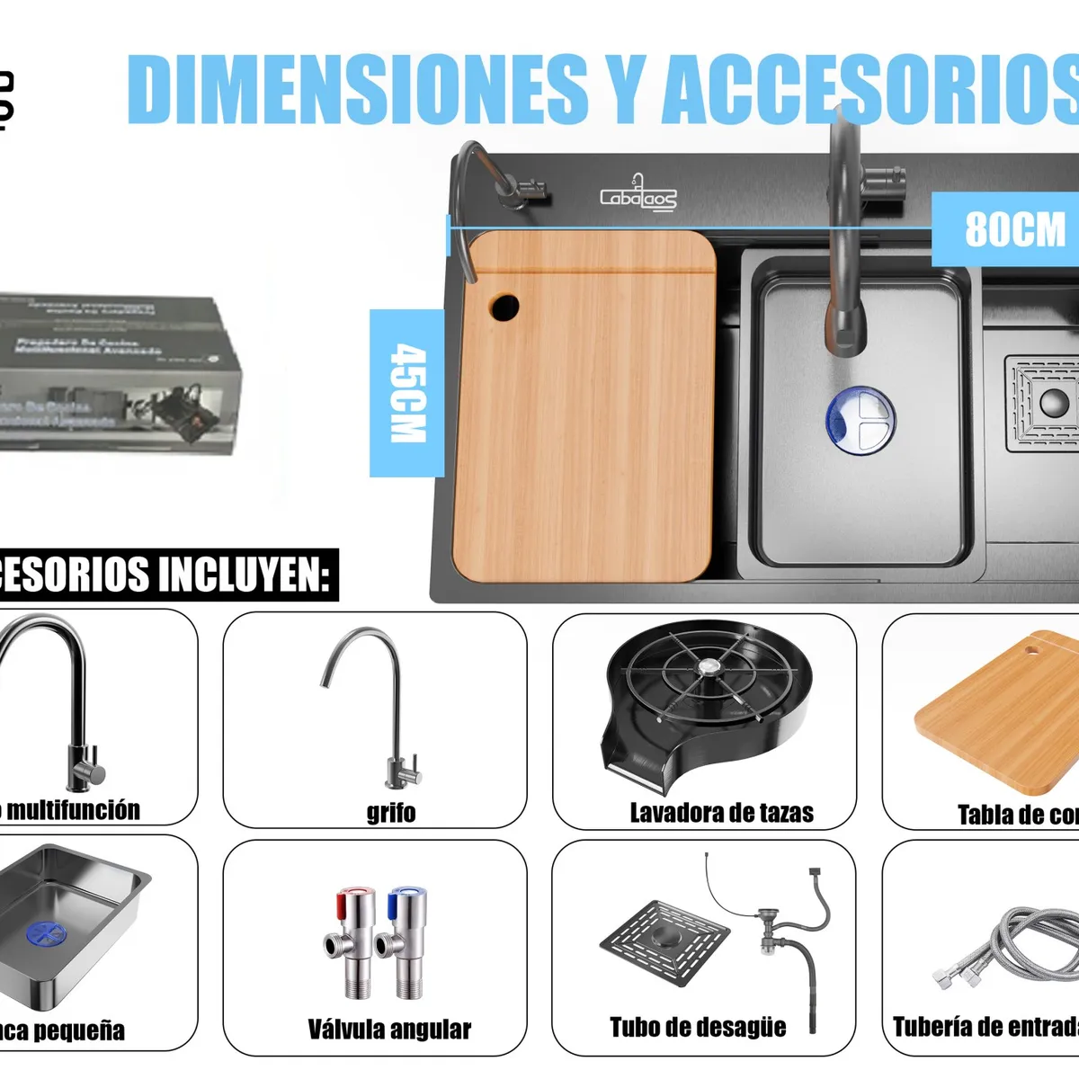 LABALAOS - Combo Lavaplato Empotrado 80x45cm Acero Inoxidable Full equipo