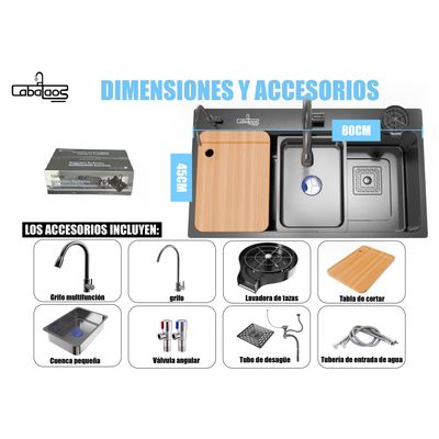 Imagen 2 del producto Combo Lavaplato Empotrado 80x45cm Acero Inoxidable Full equipo