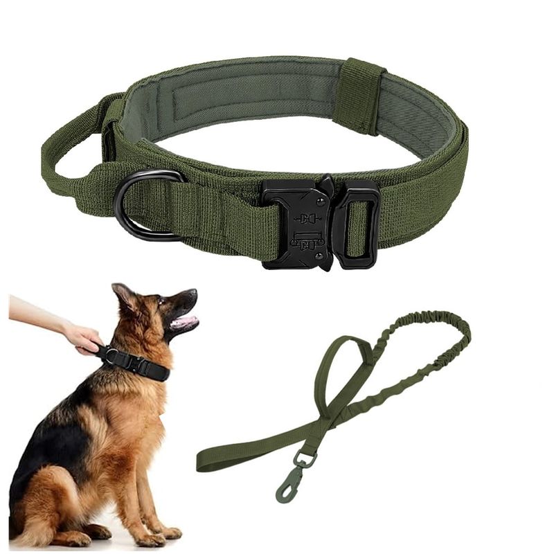 GENERICO - Collar Táctico con Correa Talla L Verde Perro Mascotas
