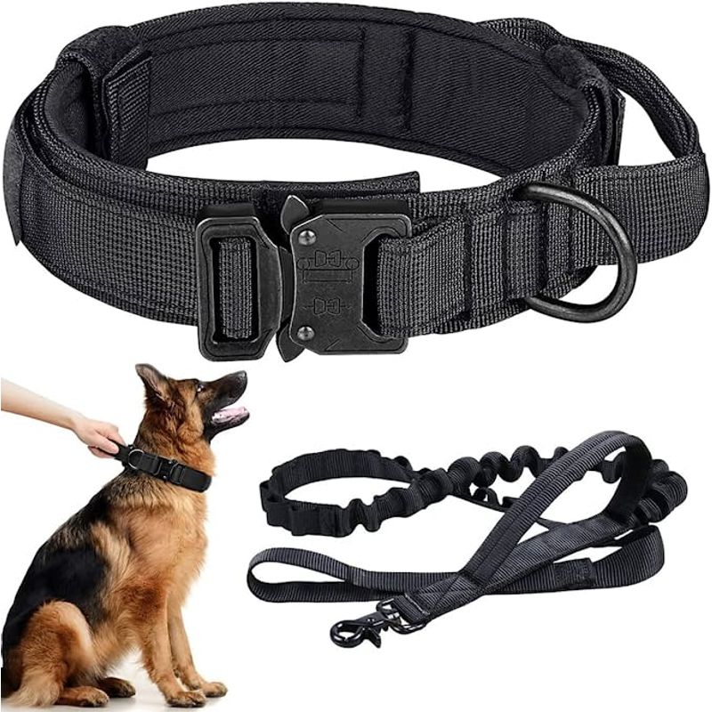 GENERICO - Collar Táctico con Correa Talla L Negro Perro Mascotas