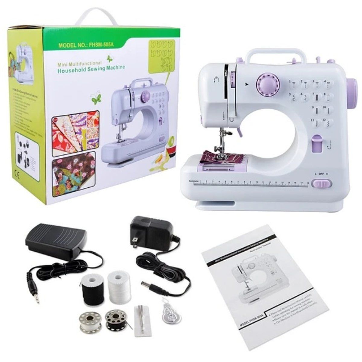 OEM - Máquina De Coser Eléctrica Pequeña Con Pedal 12 Puntadas Fhsm-505