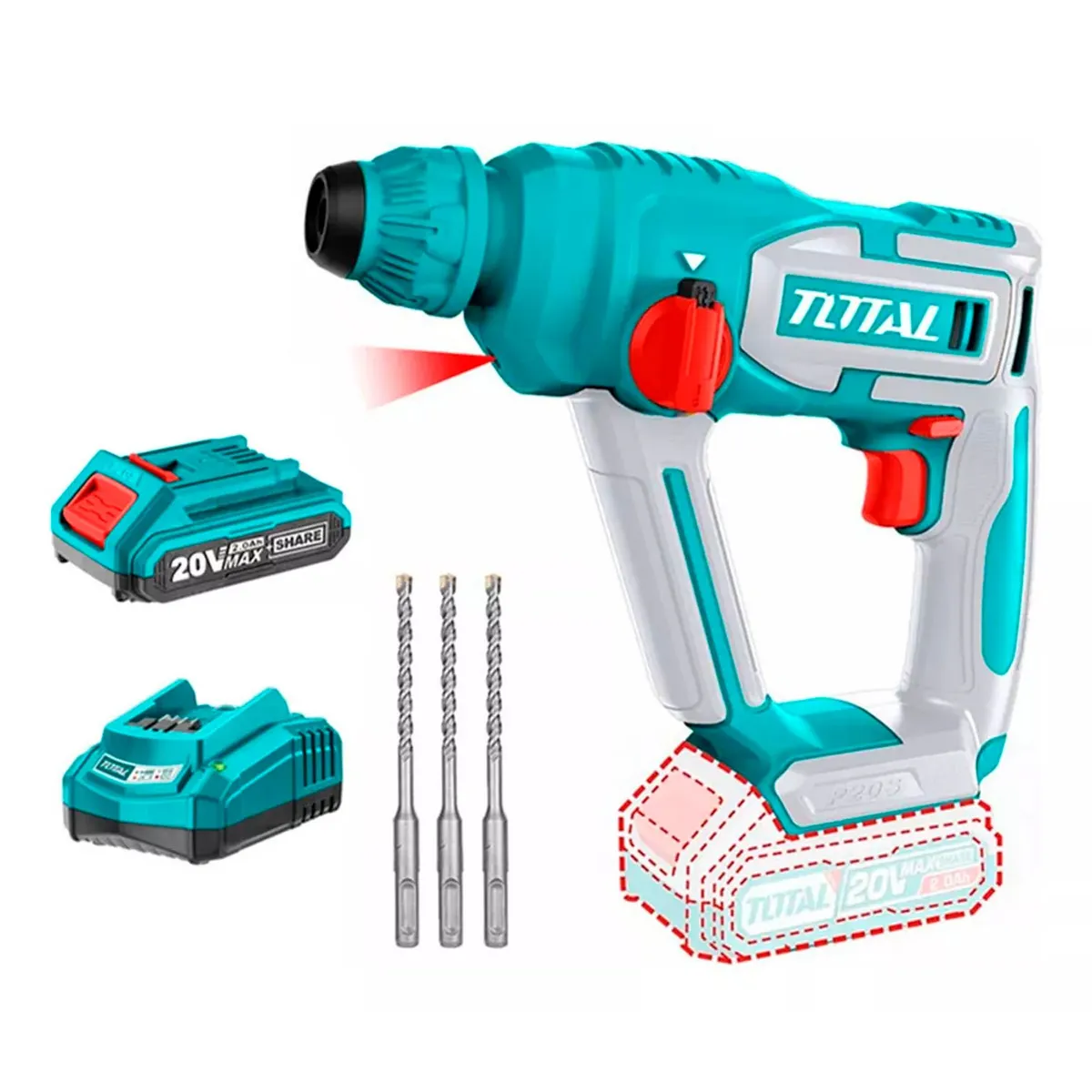 TOTAL TOOLS - Rotomartillo 20v Sds Plus Bat + Carg Total Trhli20168