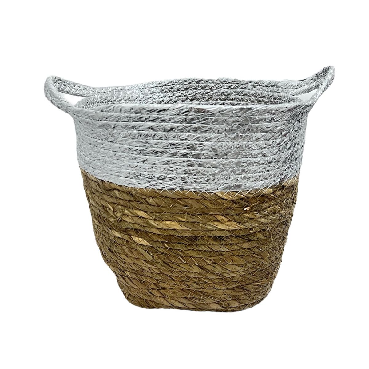 OEM - Macetero Cesto Canasto Tejido Mimbre Metalico Pequeño