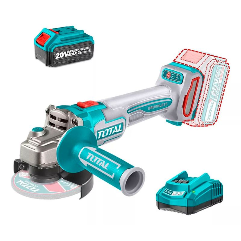 TOTAL TOOLS - Galletera Esmeril Angular 20v 115mm Bat+ Carg Tagli21154