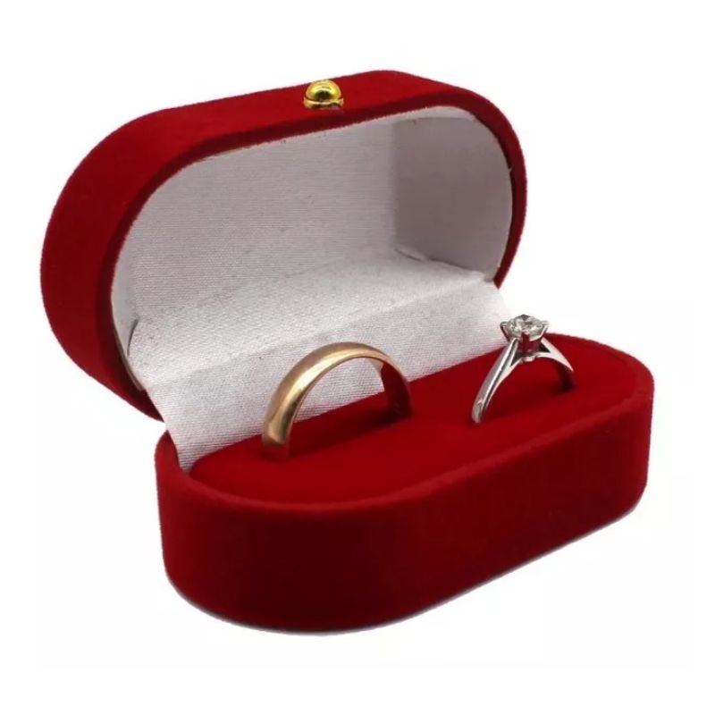GENERICO - Set 6 Cajas Anillo Doble Ilusion Compromiso Terciopelo Rojo