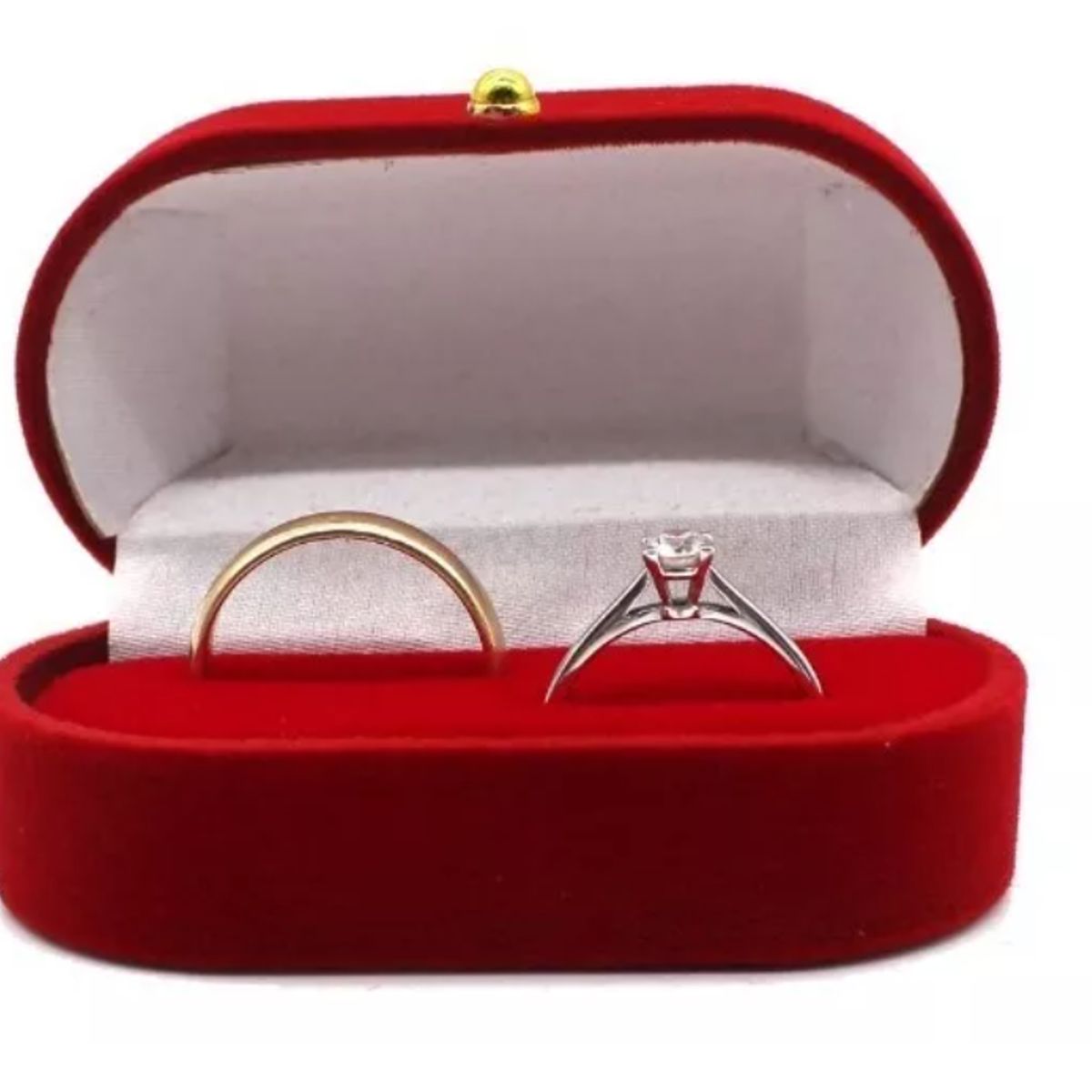 GENERICO - Set 6 Cajas Anillo Doble Ilusion Compromiso Terciopelo Rojo