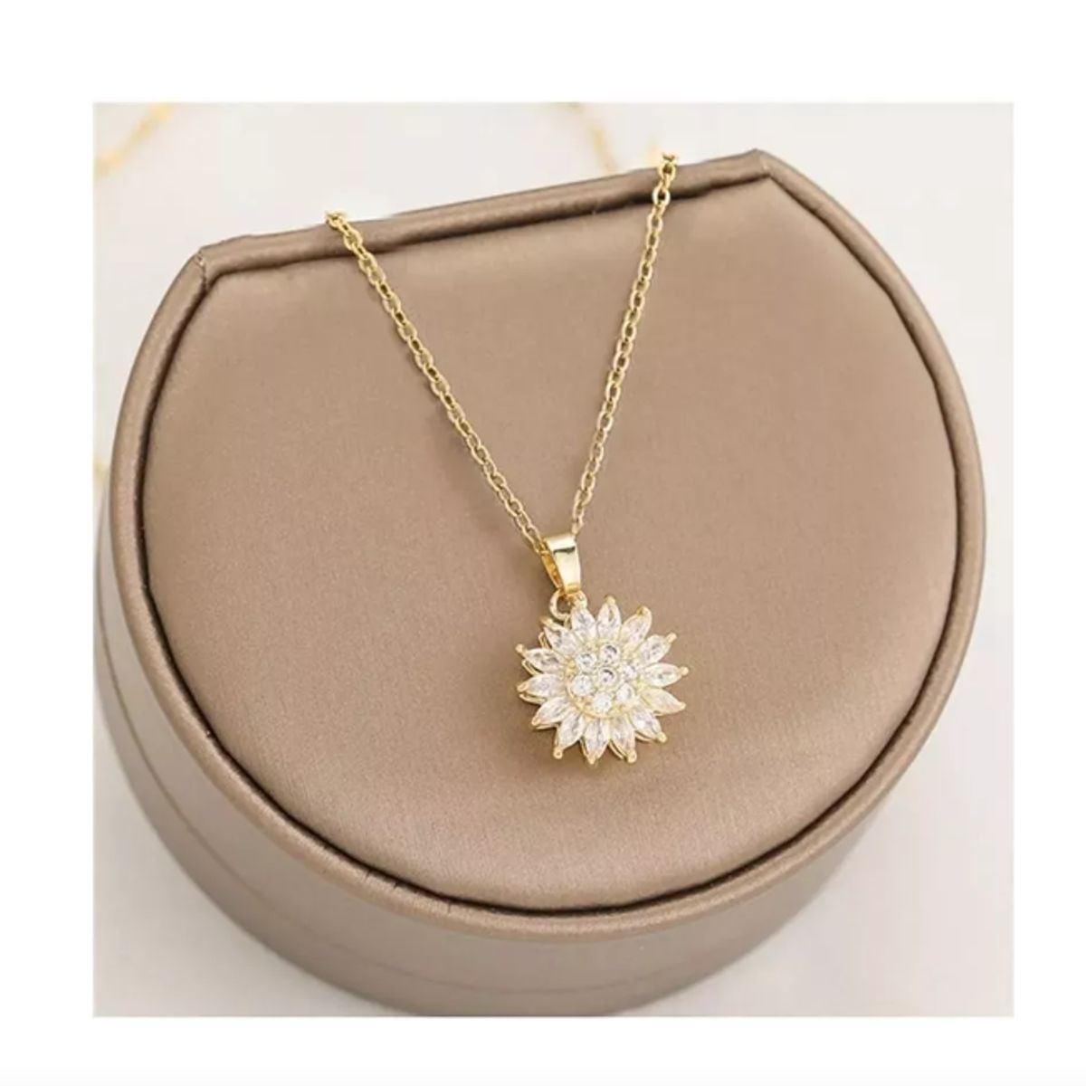 GENERICO - Collar Girasol Giratorio Con Zircones Acero Inoxidable