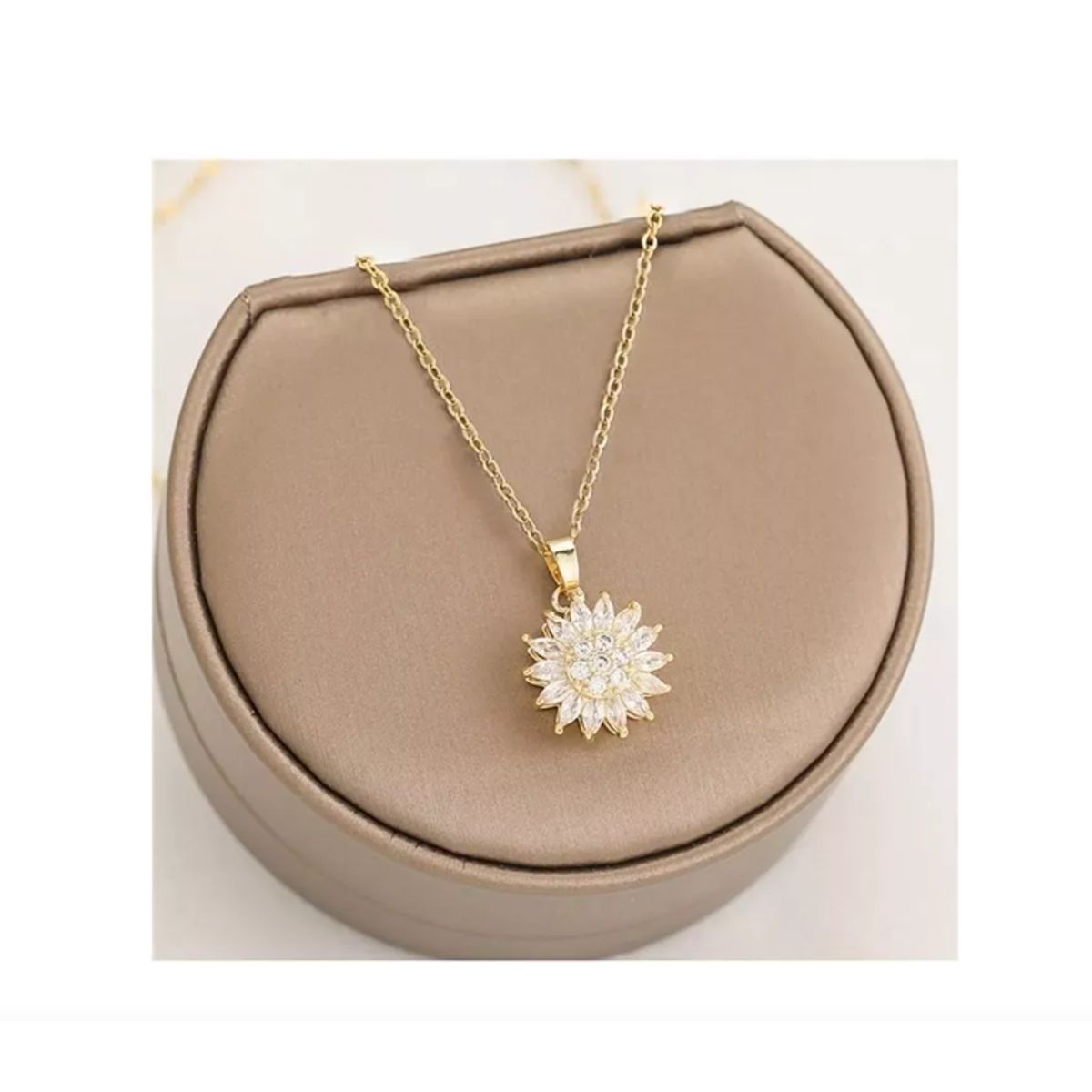 GENERICO - Collar Girasol Giratorio Con Zircones Acero Inoxidable