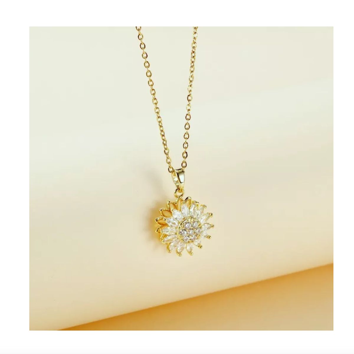 GENERICO - Collar Girasol Giratorio Con Zircones Acero Inoxidable