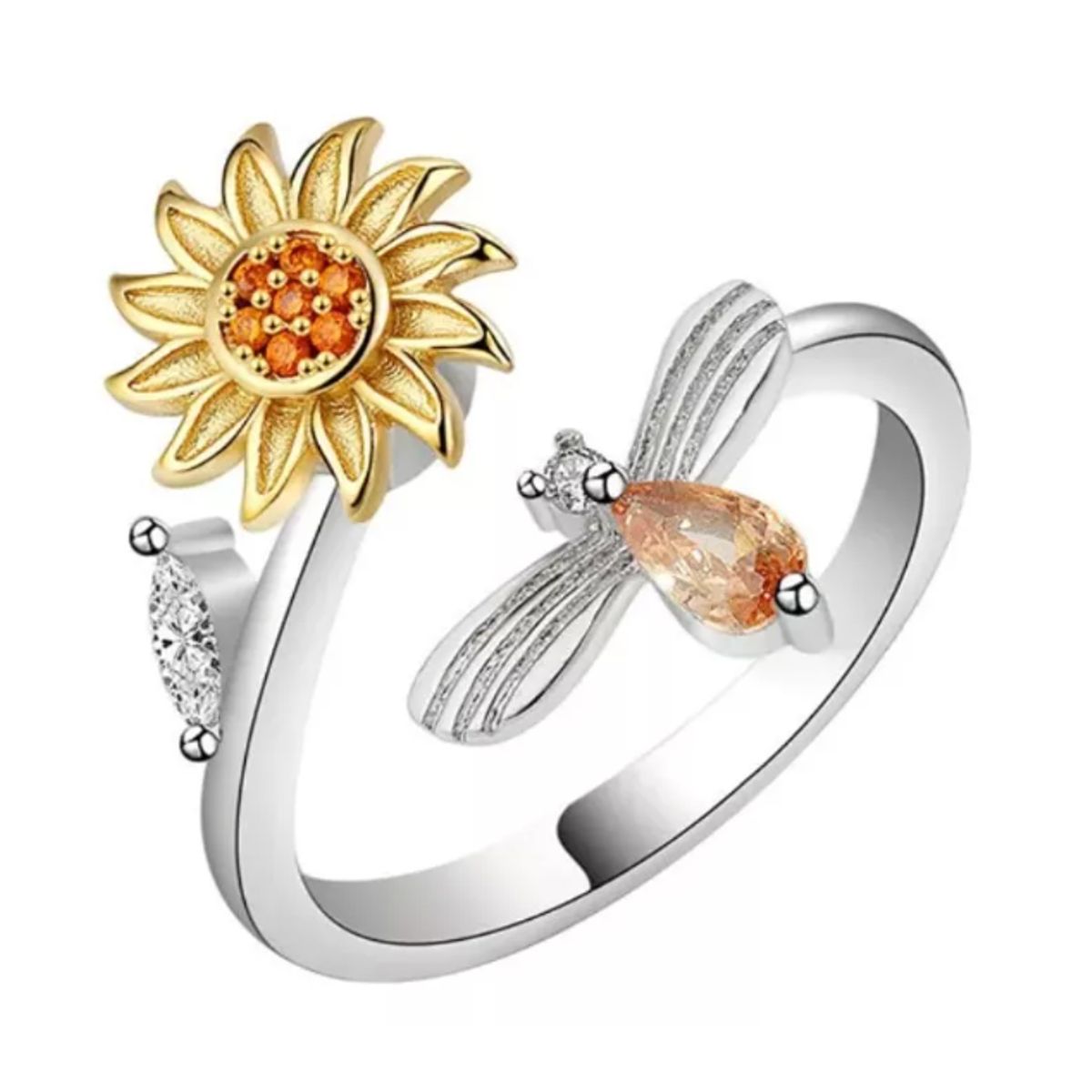 GENERICO - Anillo Girasol Antiestres Flor Giratoria