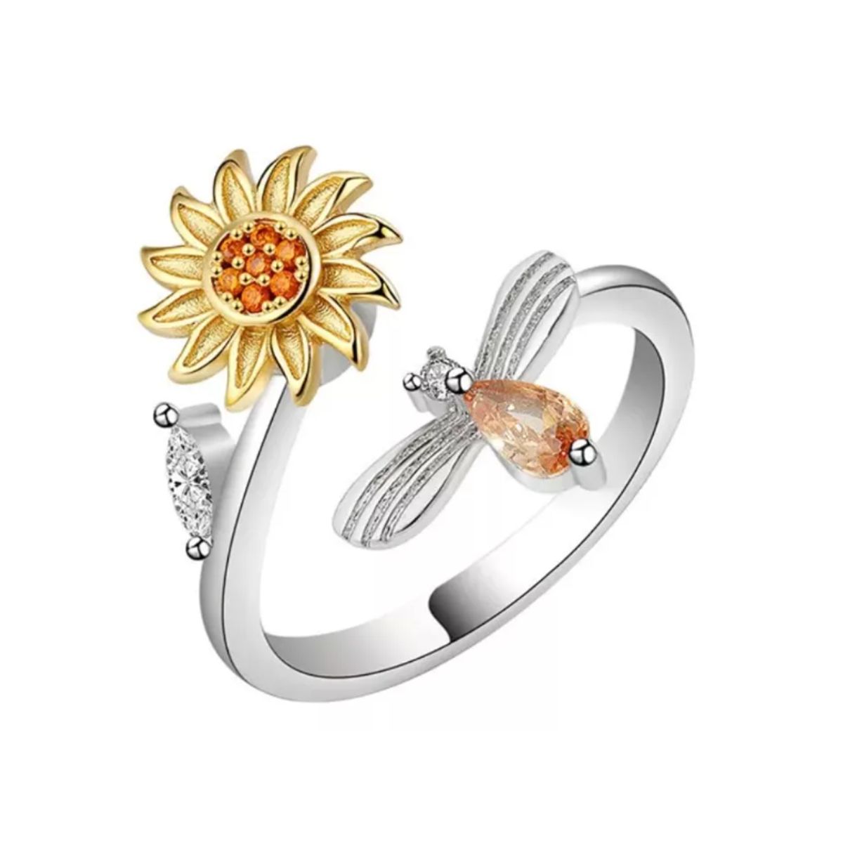 GENERICO - Anillo Girasol Antiestres Flor Giratoria