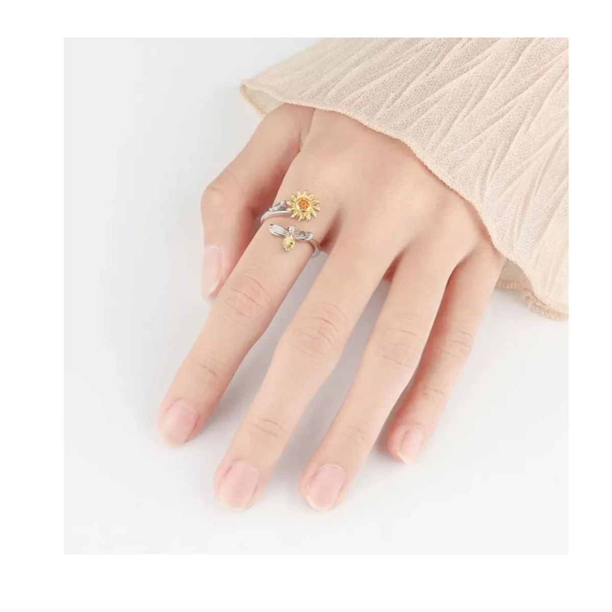 GENERICO - Anillo Girasol Antiestres Flor Giratoria