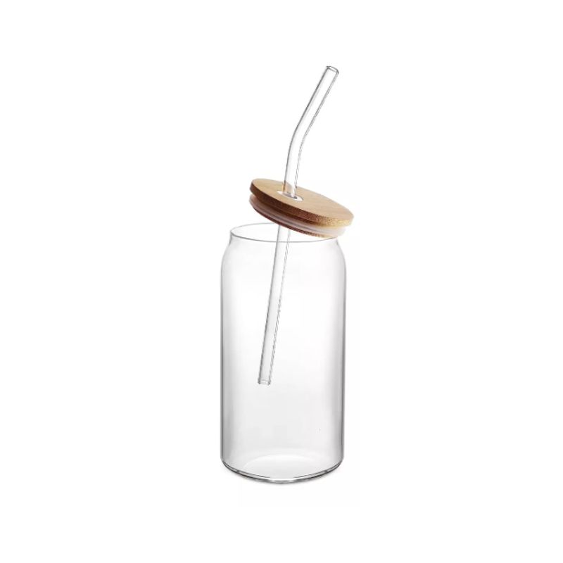 GENERICO - Vaso Lata De Vidrio Con Tapa De Bambú Y Bombilla 550ml