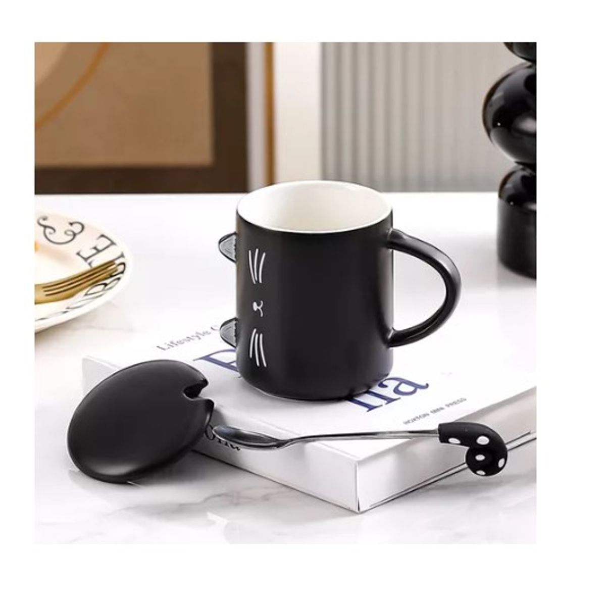 GENERICO - Tazón De Gato + Tapa Y Cuchara Mug Cat