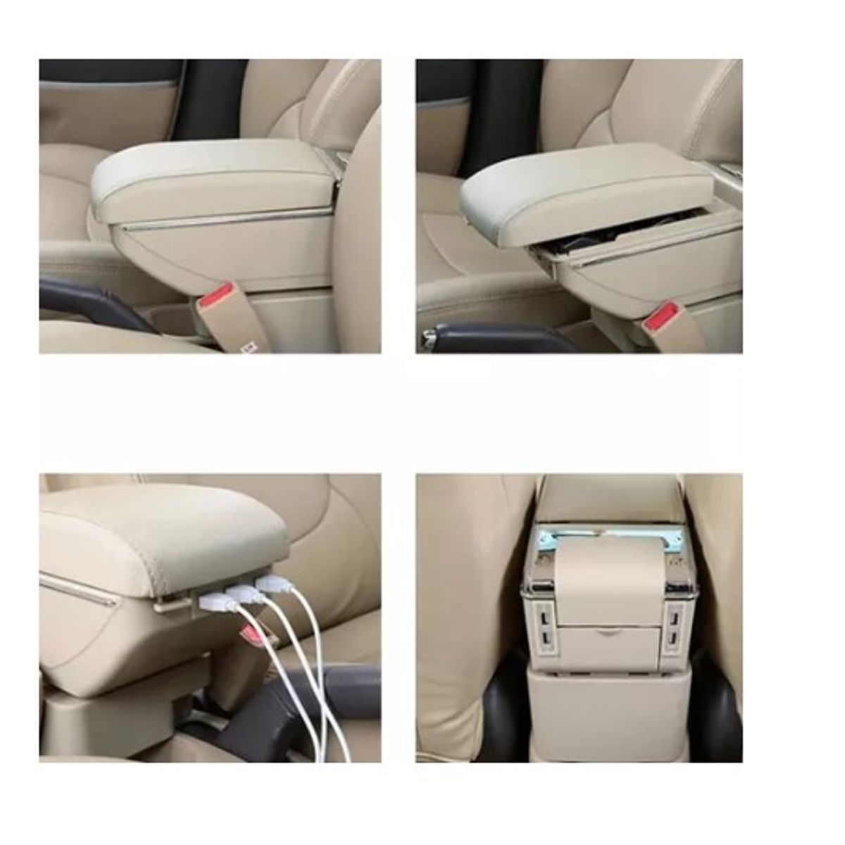 GENERICO - Portavasos Apoyabrazos Universal Base Extensible 7 Usb Crema