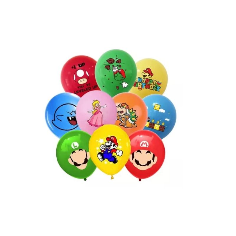 GENERICO - Set 12 Globos De Latex  Personajes Videojuegos 8 Bits