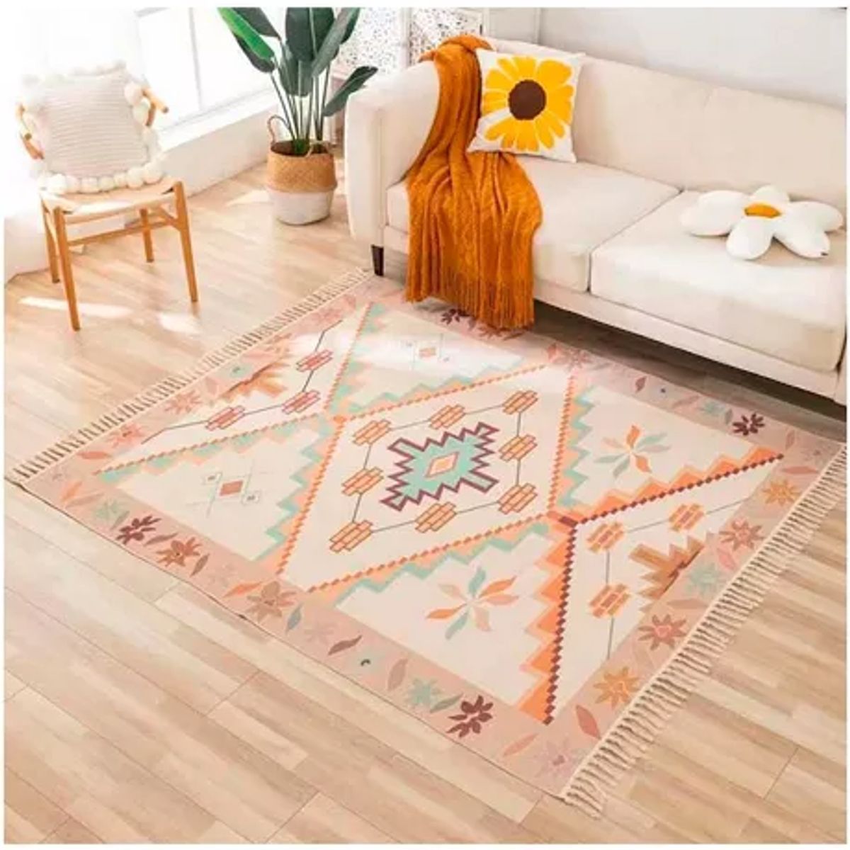 ANGELES DEL HOGAR - Alfombra Bohemia De Estilo Etnico 180x200 Cm