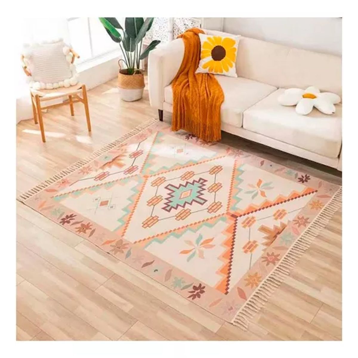 ANGELES DEL HOGAR - Alfombra Bohemia De Estilo Etnico 180x200 Cm