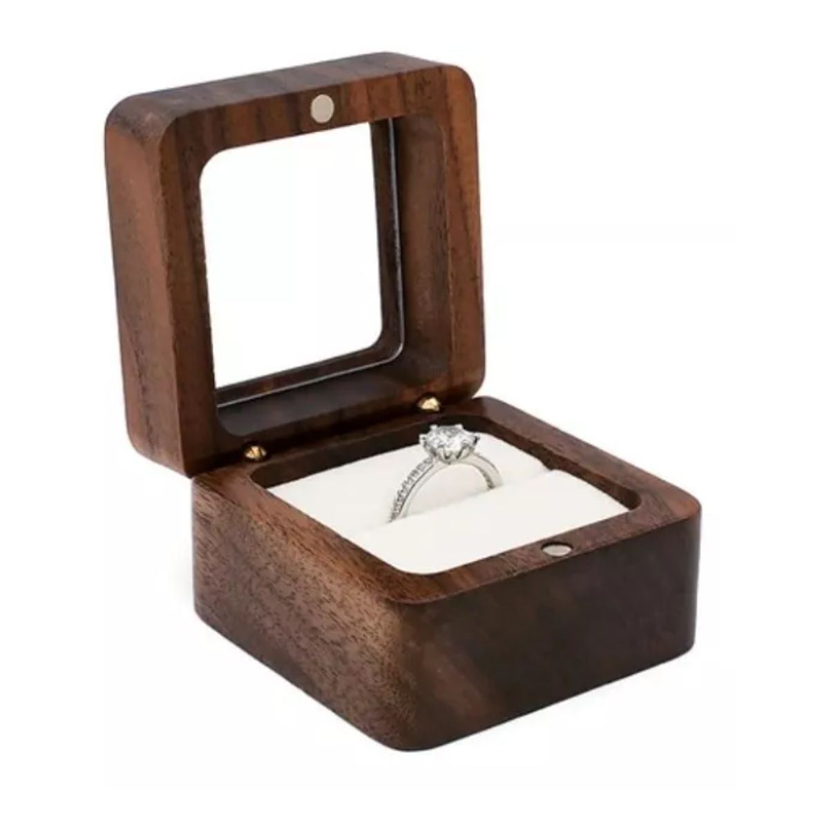 GENERICO - Caja Anillo Compromiso Cuadrado De Madera Exhibidor Joyería