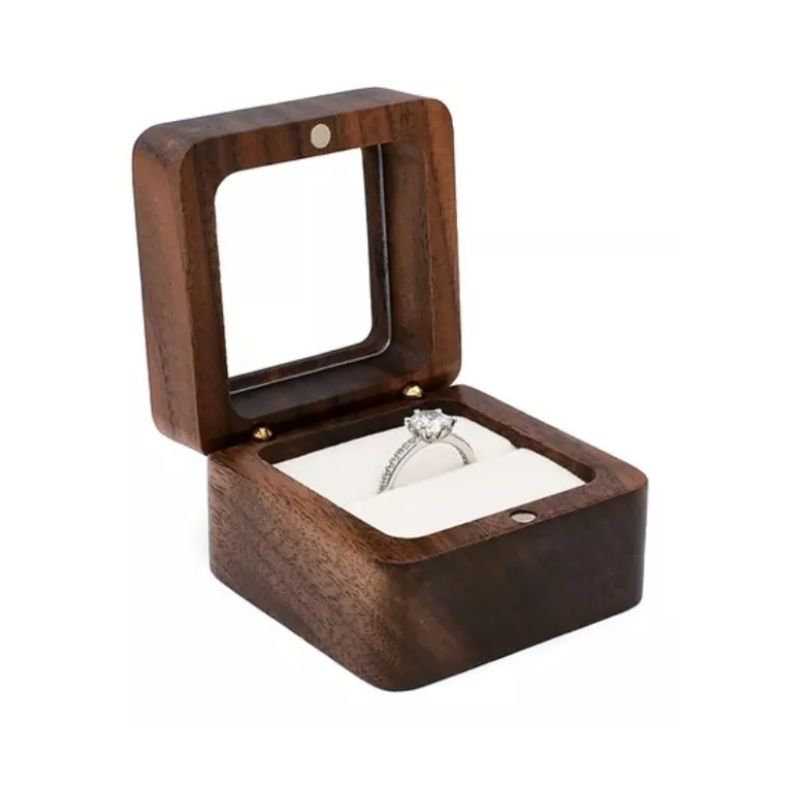 GENERICO - Caja Anillo Compromiso Cuadrado De Madera Exhibidor Joyería