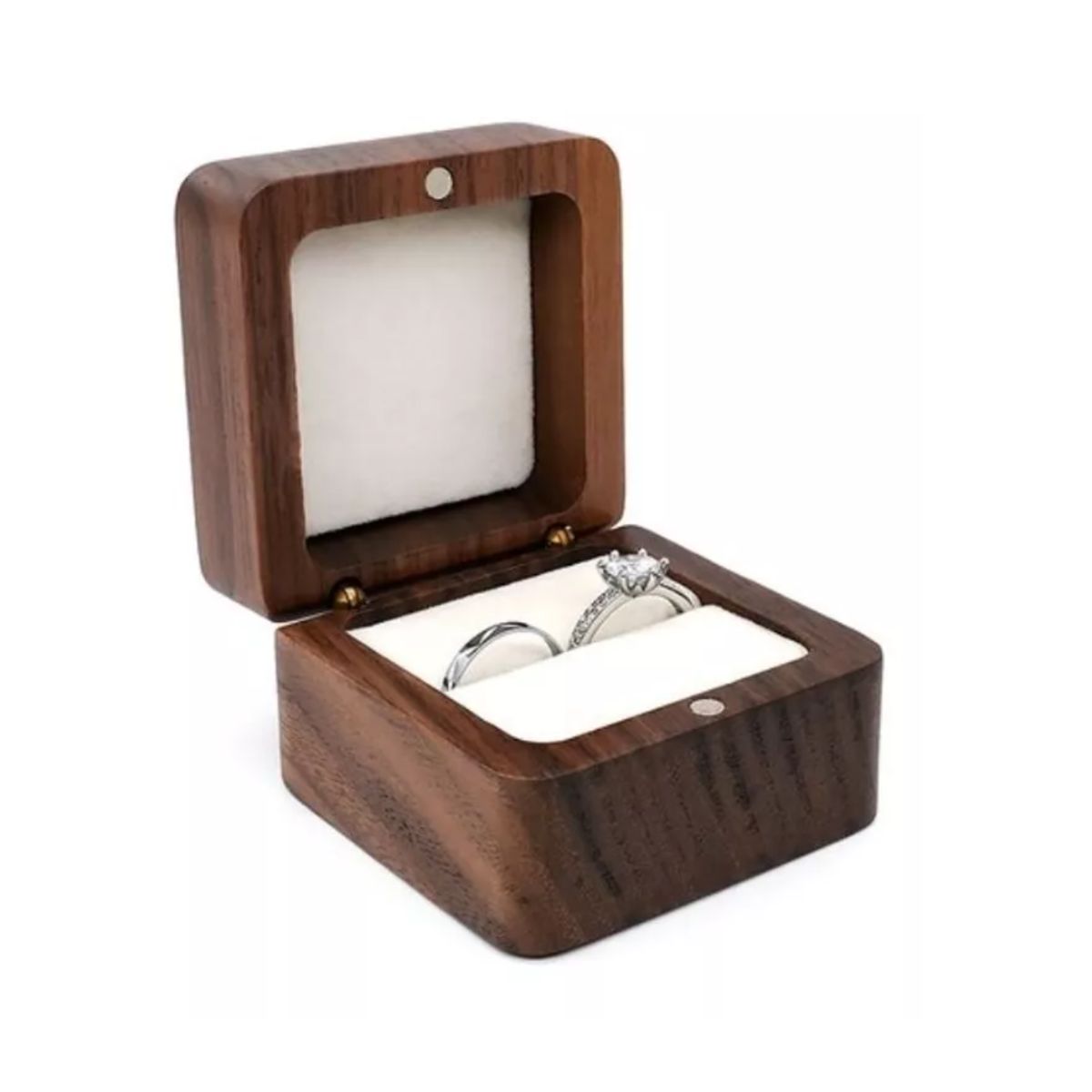 GENERICO - Caja Anillo Compromiso Cuadrado De Madera Exhibidor Joyería Única