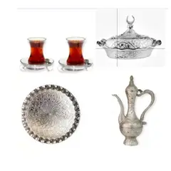 GENERICO - Set Té Turco Tazas Azucarero Bandeja Color Plateado