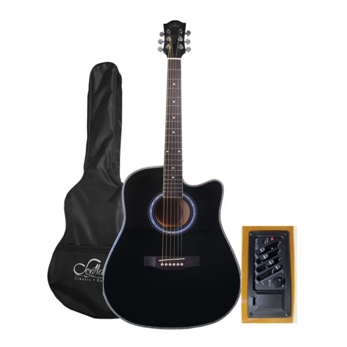 SEVILLANA - Guitarra Electroacústica 41″ –  Con Funda – Color Negro 8463