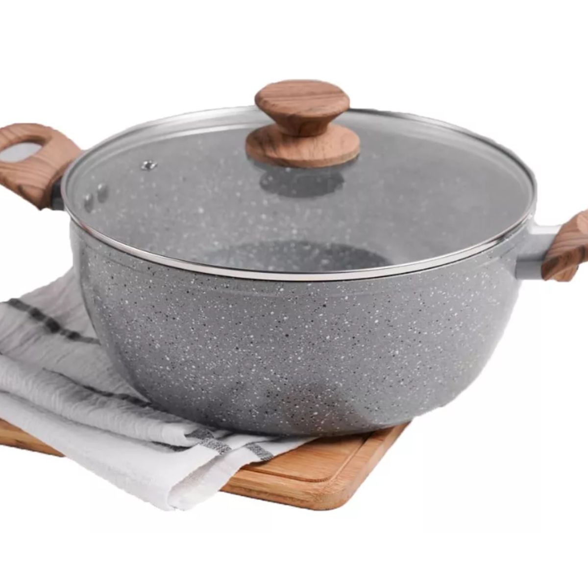 GENERICO - Olla 26cm Antiadherente Marmolado Cacerola Con Tapa Vidrio
