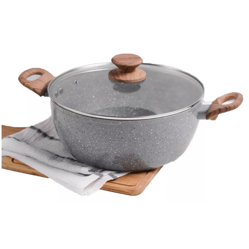 GENERICO - Olla 26cm Antiadherente Marmolado Cacerola Con Tapa Vidrio