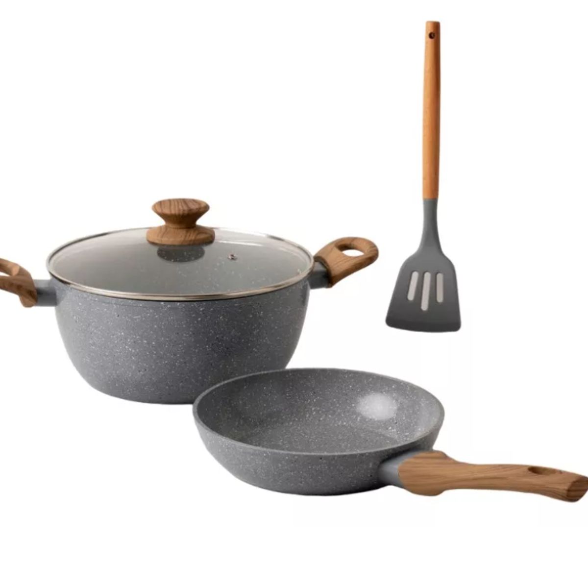 GENERICO - Bateria De Cocina 4 Piezas Antiadherente Ceramica Marmolada